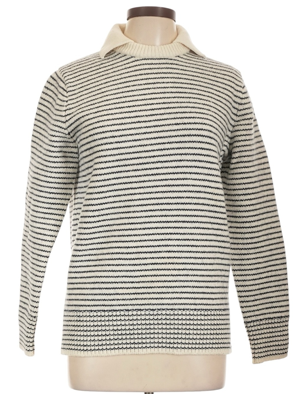 J. Crew Rugged Merino Wool Blend Collared Sweater in Stripe L Blue Cream